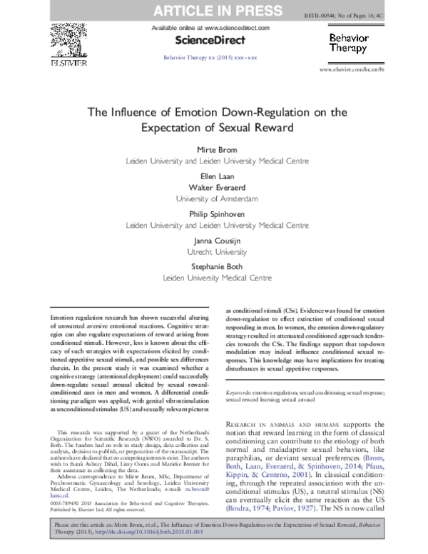 (PDF) The influence of Emotion Down-Regulation on the Expectation of ...
