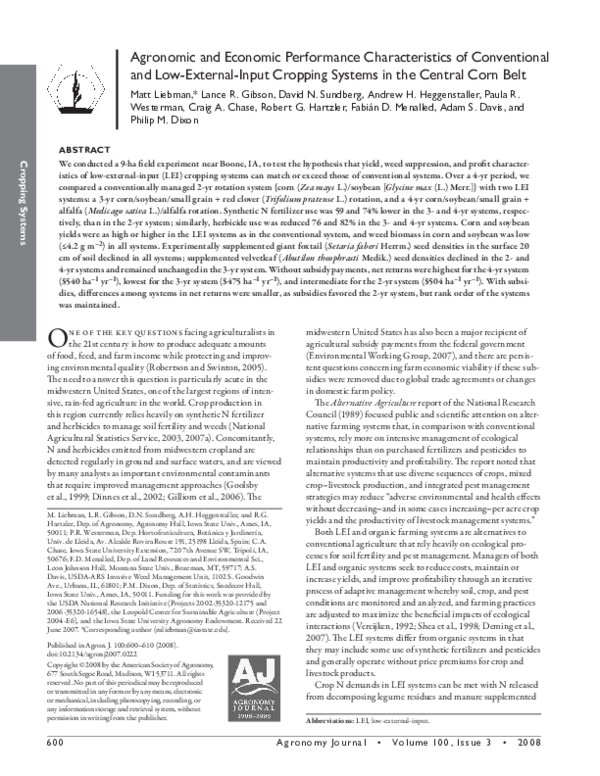 (PDF) Agronomic and Economic Performance Characteristics of