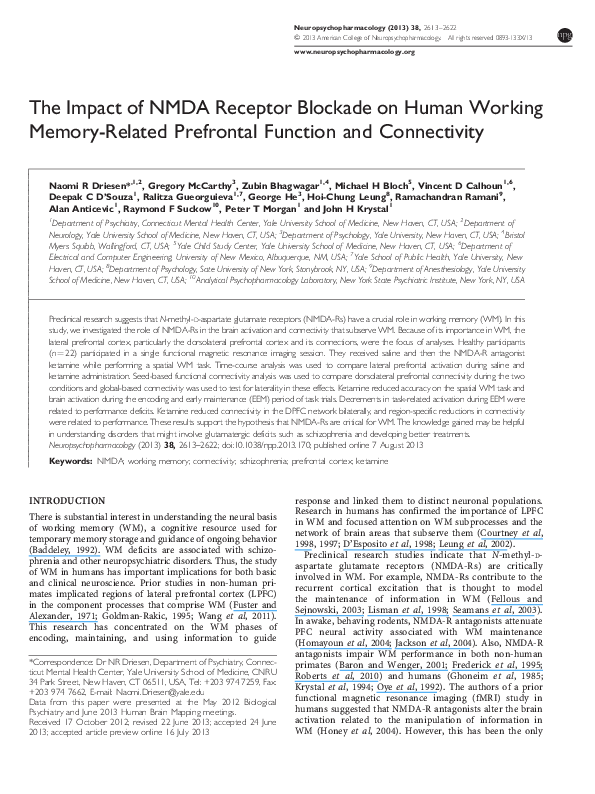 (PDF) The impact of NMDA receptor blockade on human working memory ...