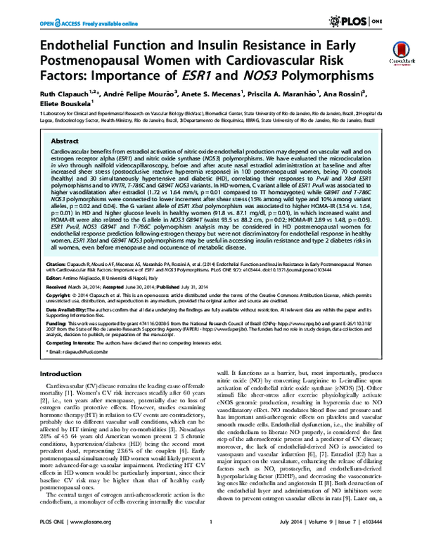 (PDF) Endothelial Function and Insulin Resistance in Early ...