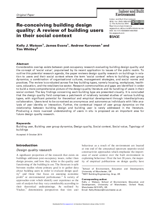 (PDF) Re-conceiving building design quality: A review of building users ...