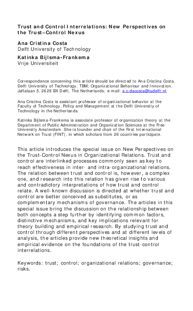 (PDF) Trust and Control Interrelations: New Perspectives on the Trust ...