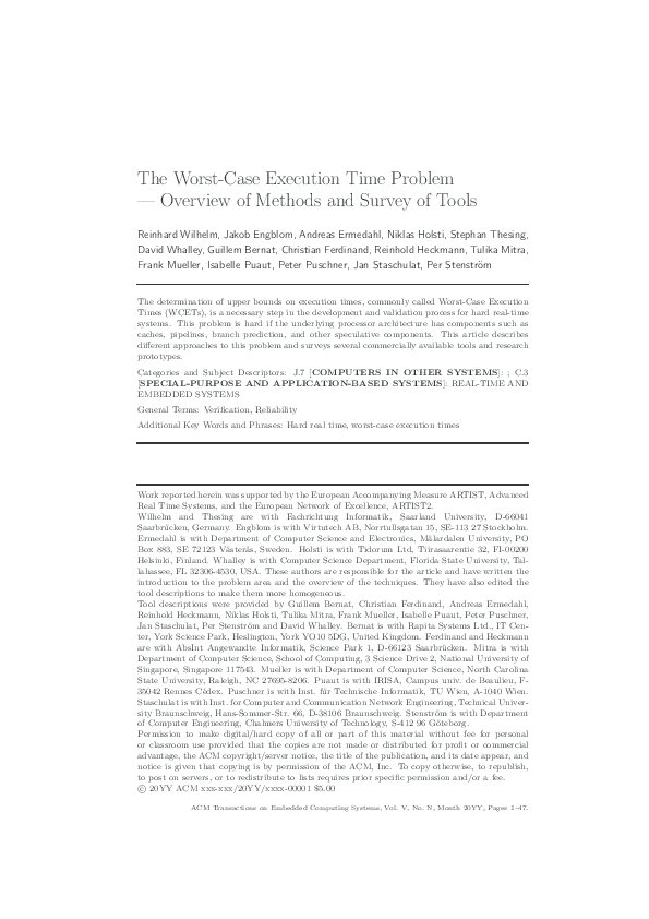 (PDF) The worst-case execution-time problem—overview of methods and ...