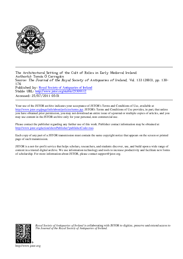 'The Architectural Setting of the Cult of Relics' JRSAI 2003 