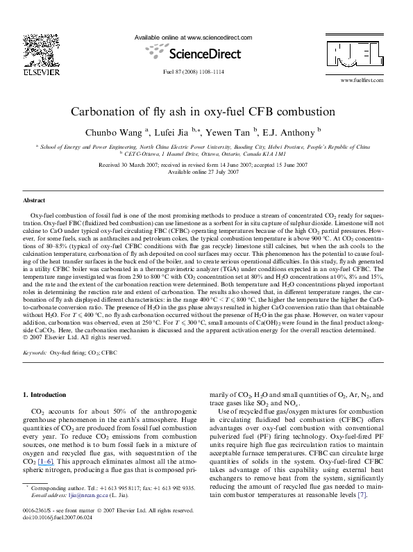 (PDF) Carbonation of fly ash in oxy-fuel CFB combustion