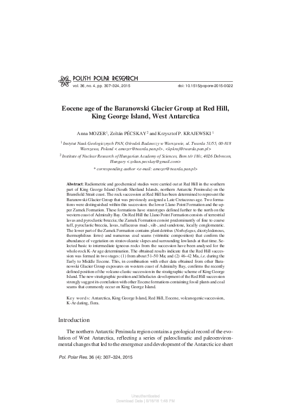 Eocene age of the Baranowski Glacier Group at Red Hill, King