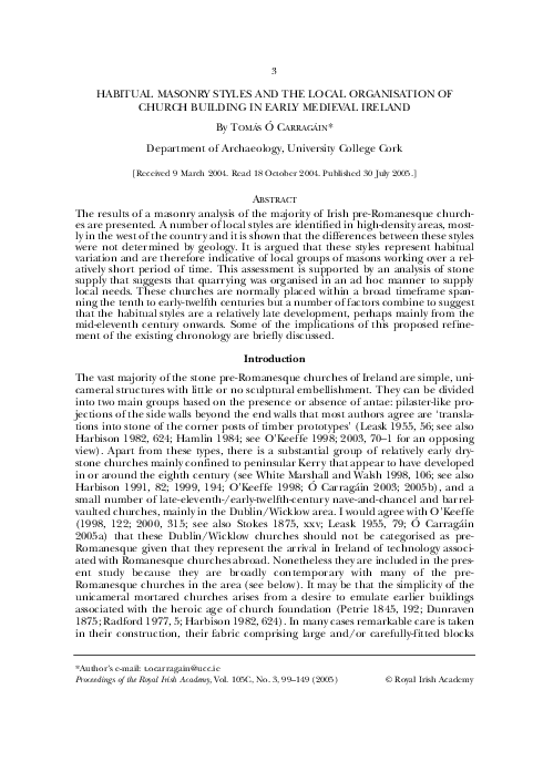 'Habitual Masonry Styles' Proceedings of the Royal Irish Academy 2005