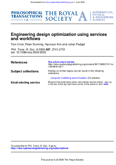 (PDF) Engineering design optimization using services and workflows