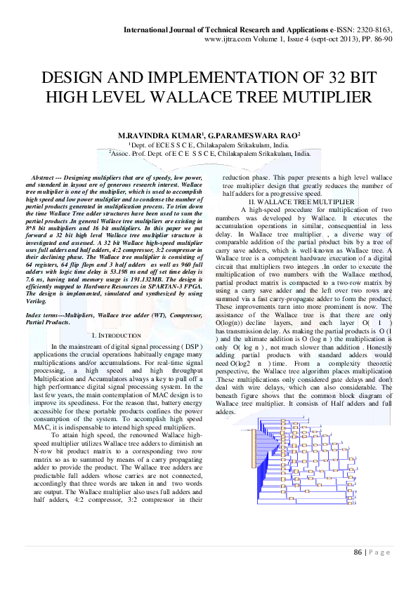 (PDF) DESIGN AND IMPLEMENTATION OF 32 BIT HIGH LEVEL WALLACE TREE MUTIPLIER