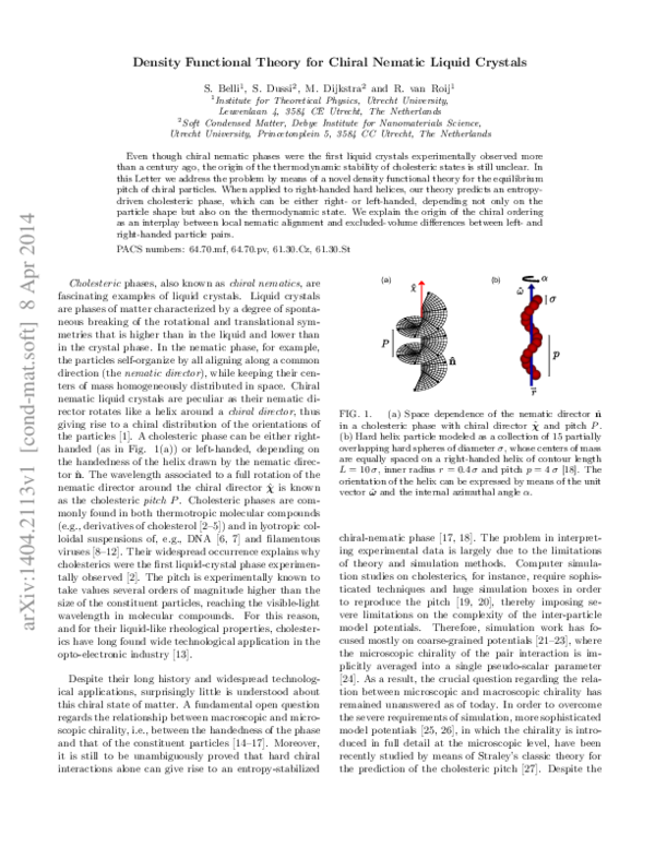 (PDF) Density functional theory for chiral nematic liquid crystals