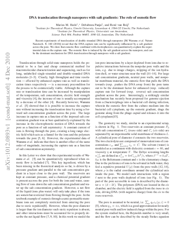 (PDF) Translocation of DNA Molecules through Nanopores with Salt ...