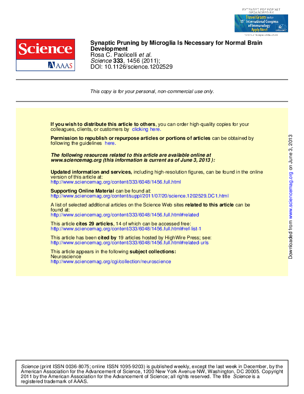 (PDF) Synaptic Pruning by Microglia Is Necessary for Normal Brain ...