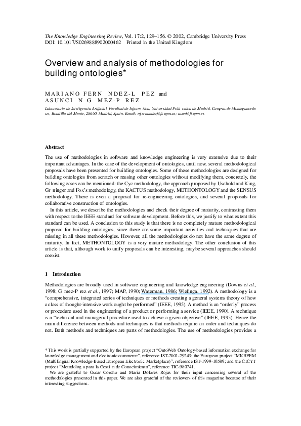 (PDF) Overview and analysis of methodologies for building ontologies