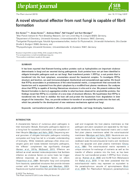 Pdf A Novel Structural Effector From Rust Fungi Is Capable Of