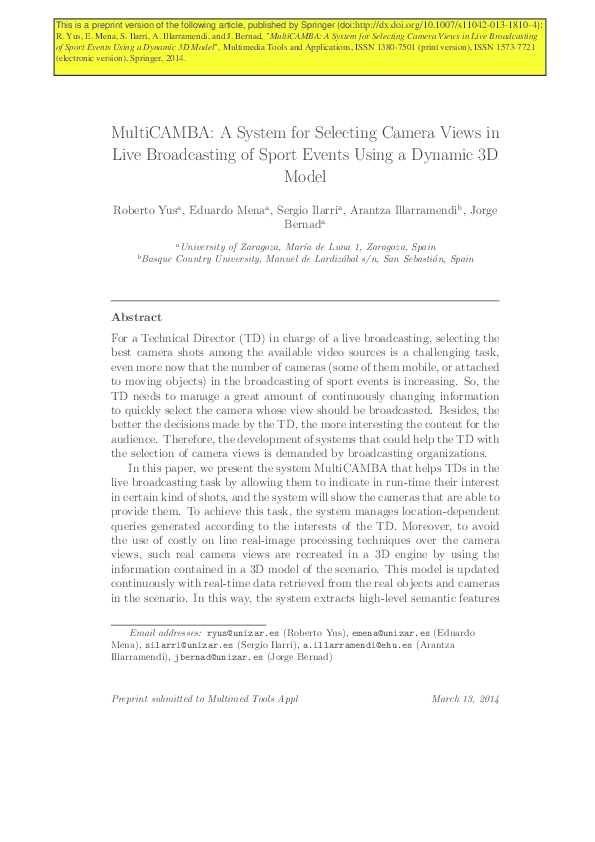 (PDF) MultiCAMBA: a system for selecting camera views in live ...