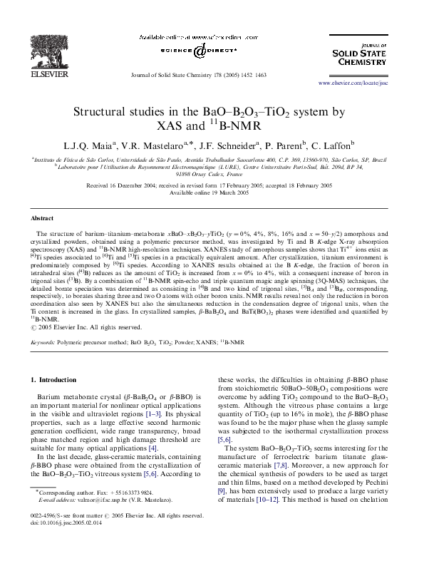 (PDF) Structural studies in the BaO–B2O3–TiO2 system by XAS and 11B-NMR