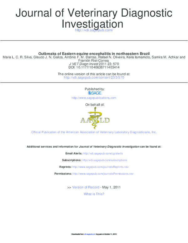 (PDF) Outbreaks of Eastern equine encephalitis in northeastern Brazil