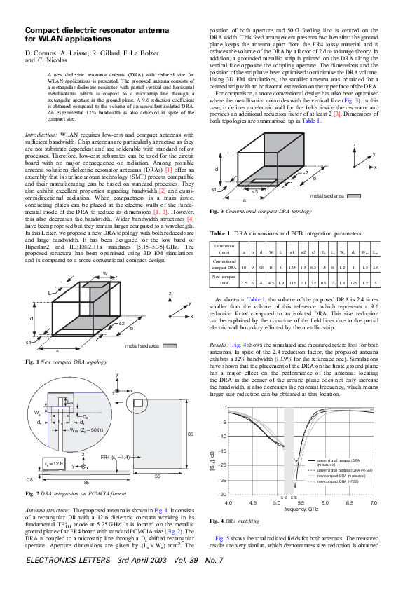 (PDF) Compact dielectric resonator antenna for WLAN applications