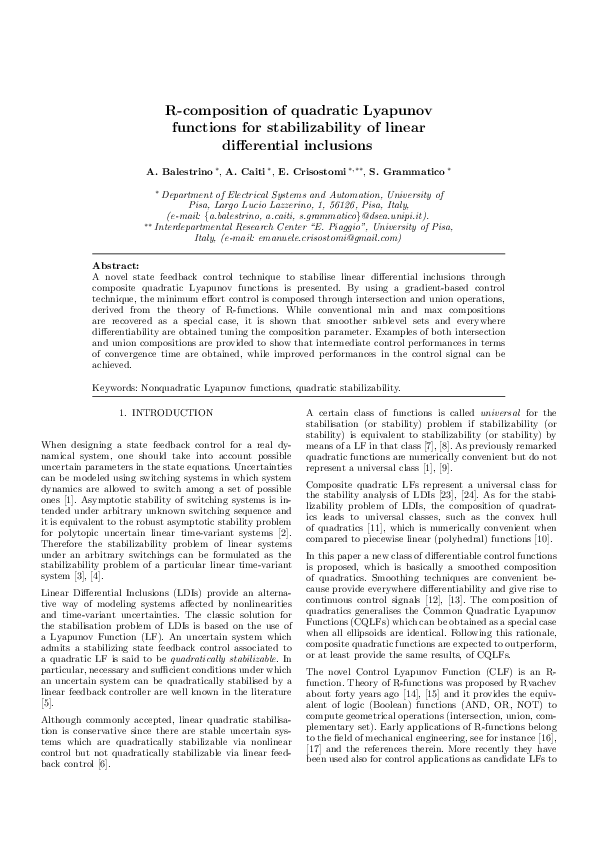 (PDF) R-composition of quadratic Lyapunov functions for stabilizability ...