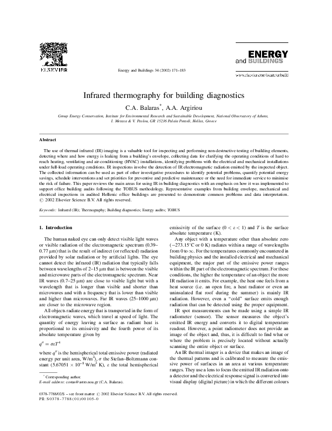 (PDF) Infrared thermography for building diagnostics