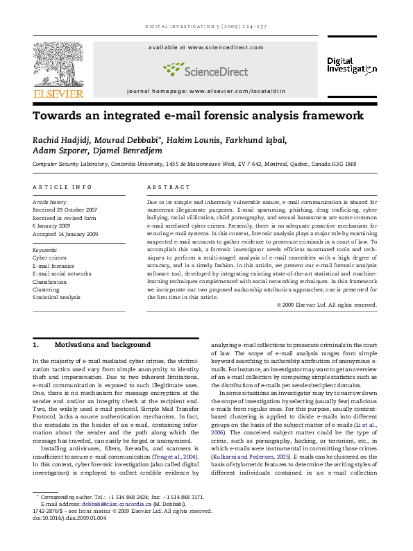 (PDF) Towards an integrated e-mail forensic analysis framework