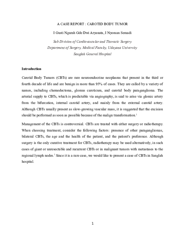 (DOC) A CASE REPORT : CAROTID BODY TUMOR