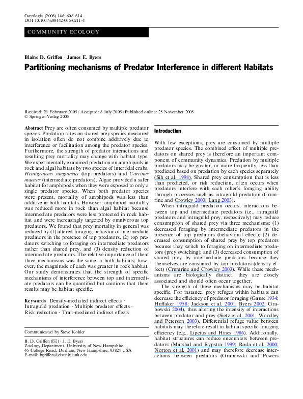(PDF) Partitioning mechanisms of Predator Interference in different ...