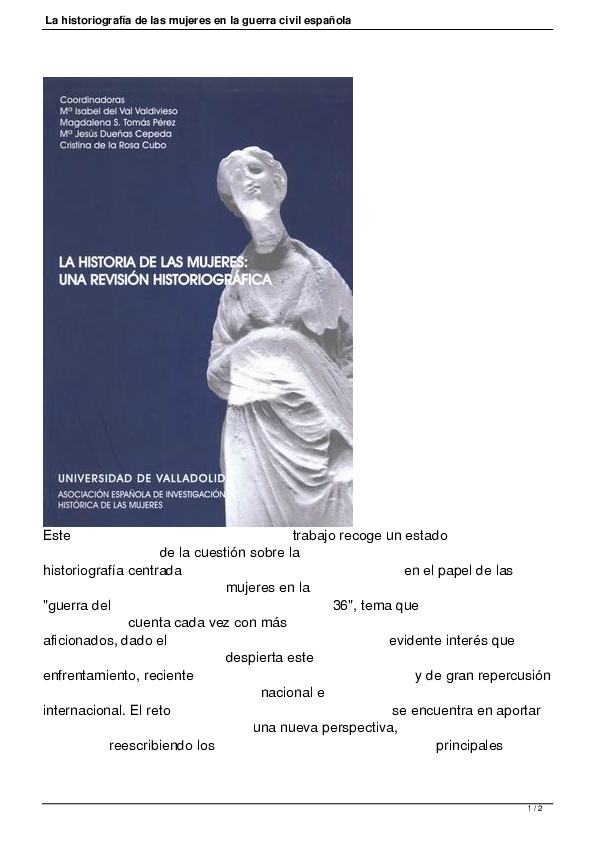 (PDF) “La Historiografía de las mujeres en la Guerra Civil española ...