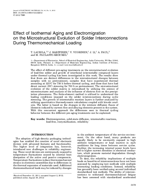 (PDF) Effect of Isothermal Aging and Electromigration on the ...