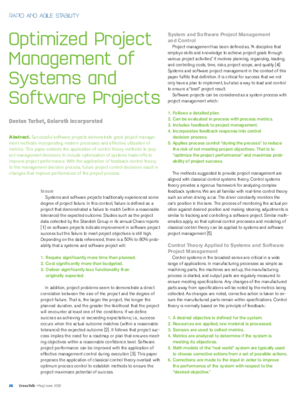(PDF) Optimized Project Management of Systems and Software Projects ...