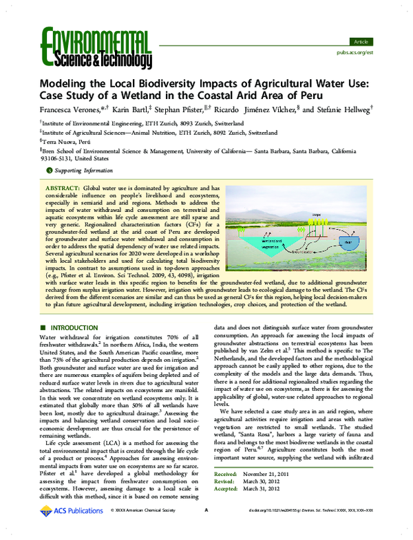 (PDF) Modeling the Local Biodiversity Impacts of Agricultural Water Use ...