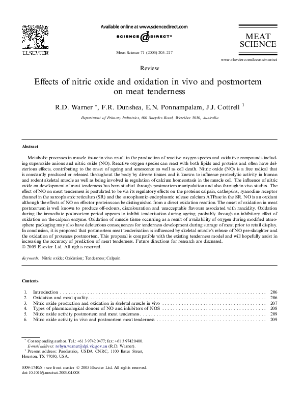 (PDF) Effects of nitric oxide and oxidation in vivo and postmortem on ...