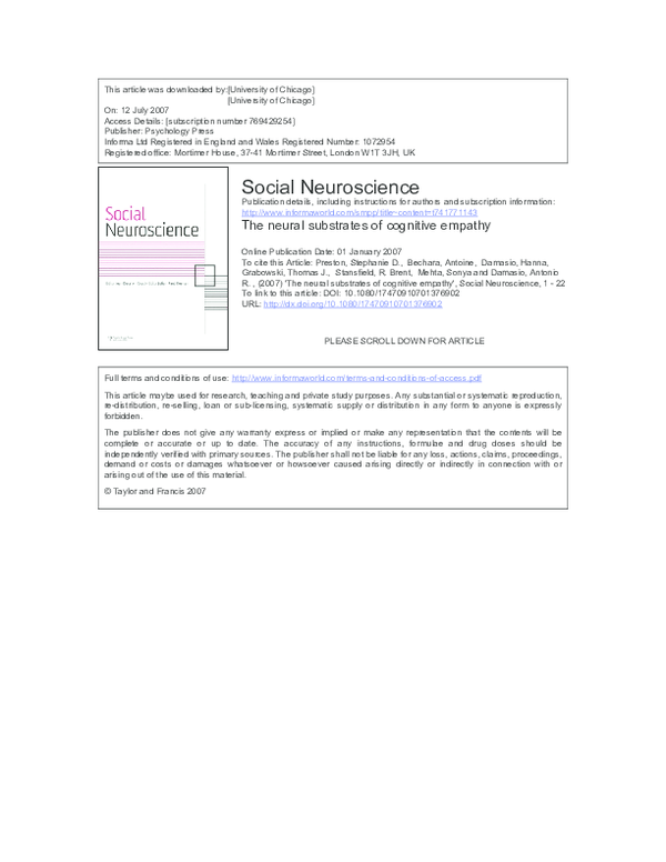 (PDF) The neural substrates of cognitive empathy