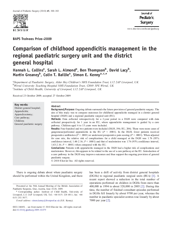 (PDF) Comparison of childhood appendicitis management in the regional ...