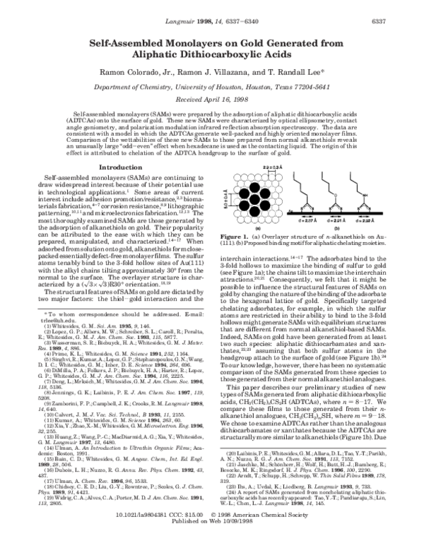 (PDF) Self-Assembled Monolayers on Gold Generated from Aliphatic ...