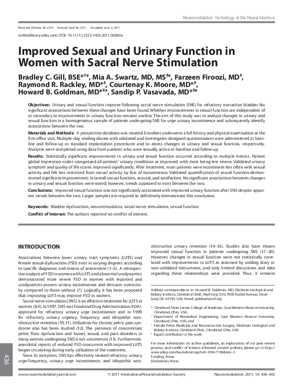 (PDF) Improved Sexual and Urinary Function in Women with Sacral Nerve ...