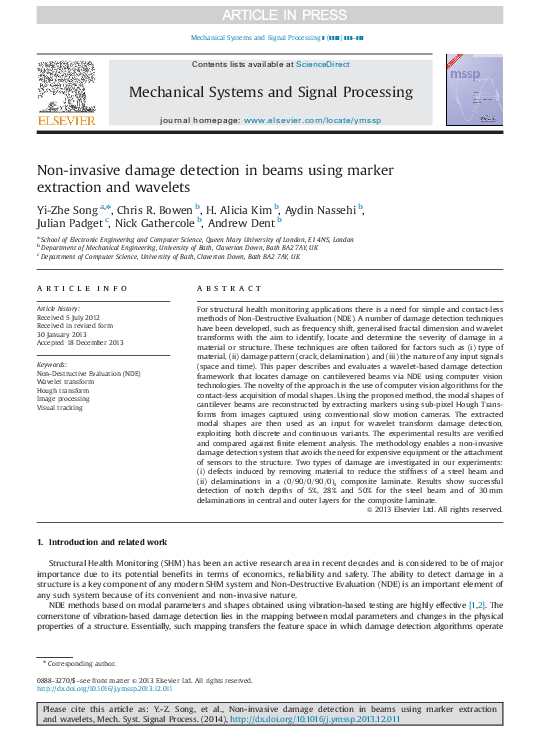 (PDF) Non-invasive damage detection in beams using marker extraction ...