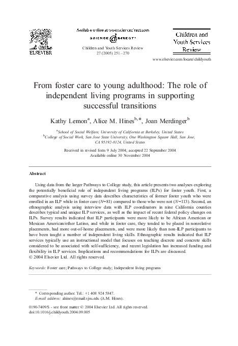 (PDF) From foster care to young adulthood: The role of independent ...