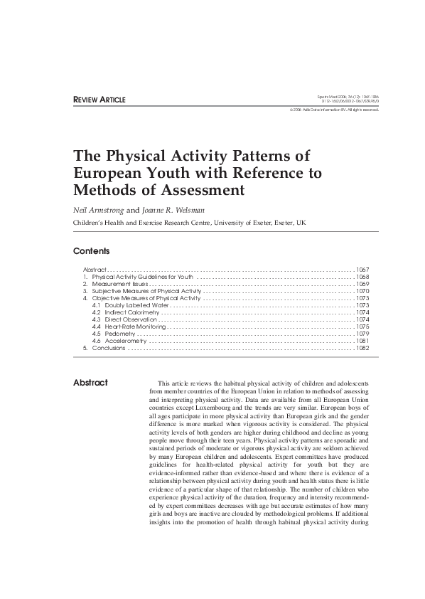 (PDF) The Physical Activity Patterns of European Youth with Reference ...