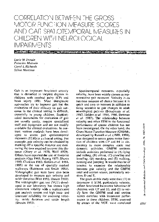 (PDF) CORRECTION BETWEEN THE GROSS MOTOR FUNCTION MEASURE SCORES AND ...