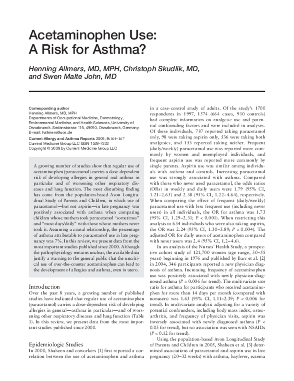 (PDF) Acetaminophen use a risk for asthma? Swen John Academia.edu