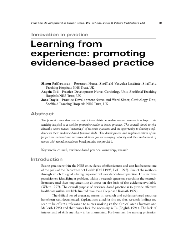 (PDF) Learning from experience: promoting evidence-based practice
