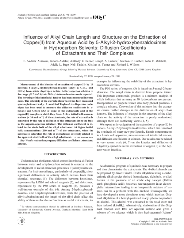 (PDF) Influence of alkyl chain length and structure on the extraction ...