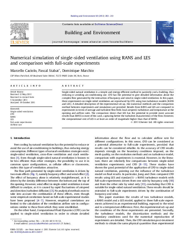 (PDF) Numerical simulation of single-sided ventilation using RANS and ...