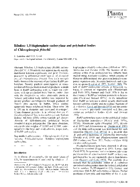 (PDF) Ribulose 1,5-bisphosphate carboxylase and polyhedral bodies of ...