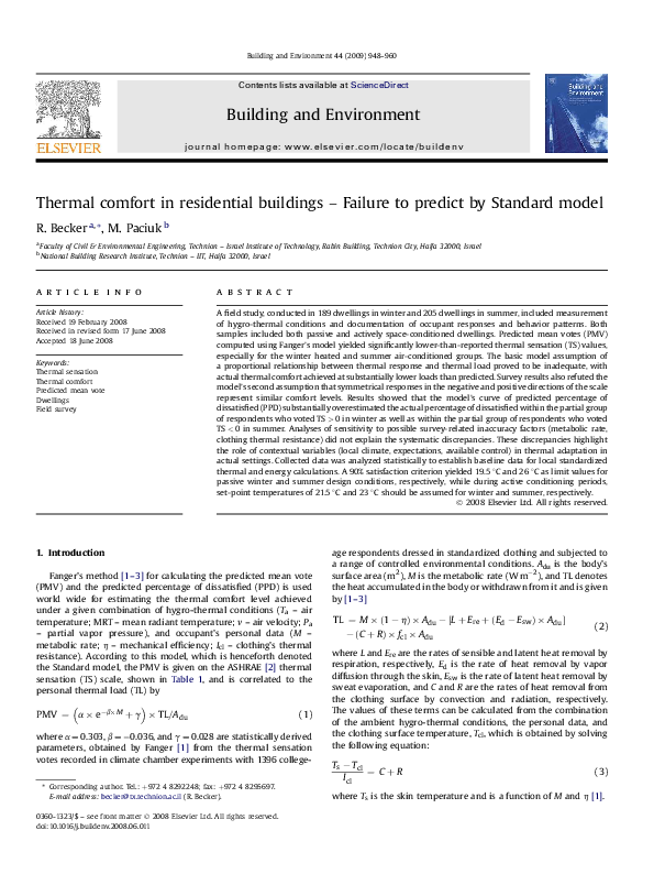 (PDF) Thermal comfort in residential buildings – Failure to predict by ...