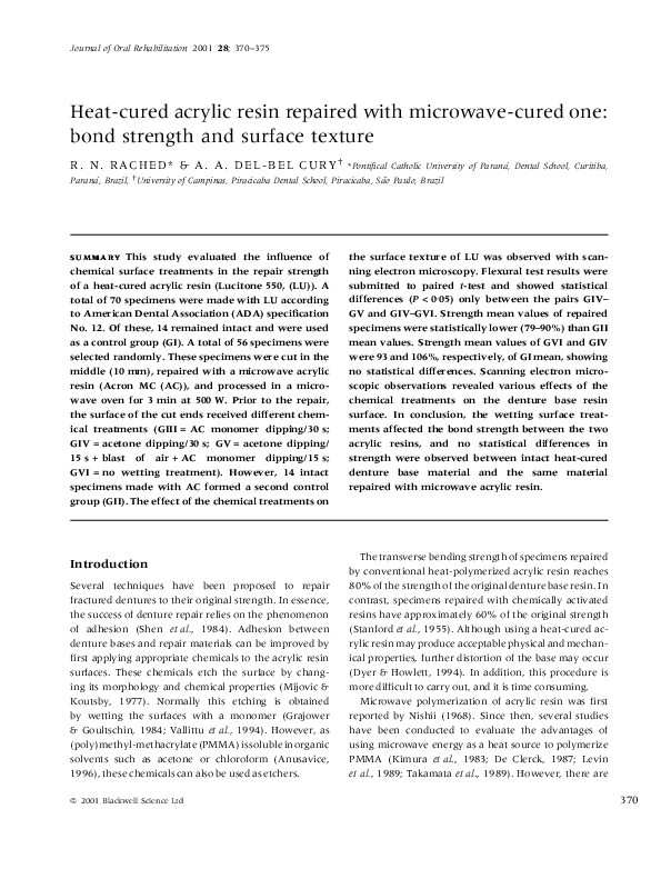(PDF) Heatcured acrylic resin repaired with microwavecured one bond