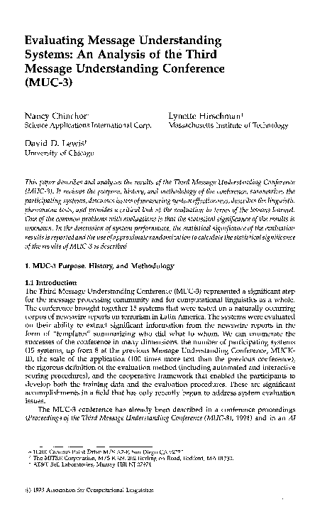 (PDF) Evaluating message understanding systems: an analysis of the ...