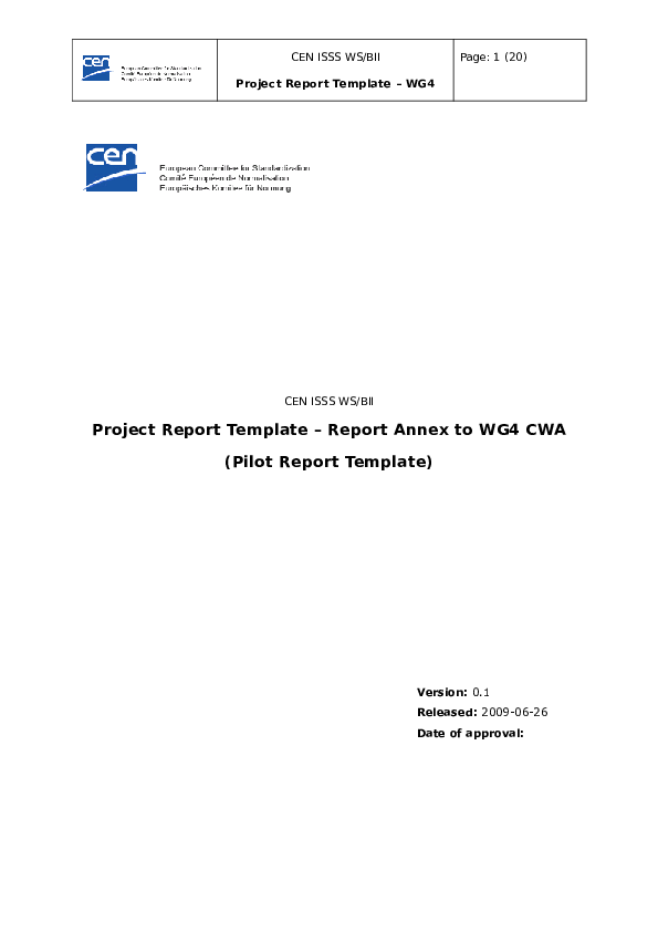 (DOC) Project Report Template – Report Annex to WG4 CWA (Pilot Report ...