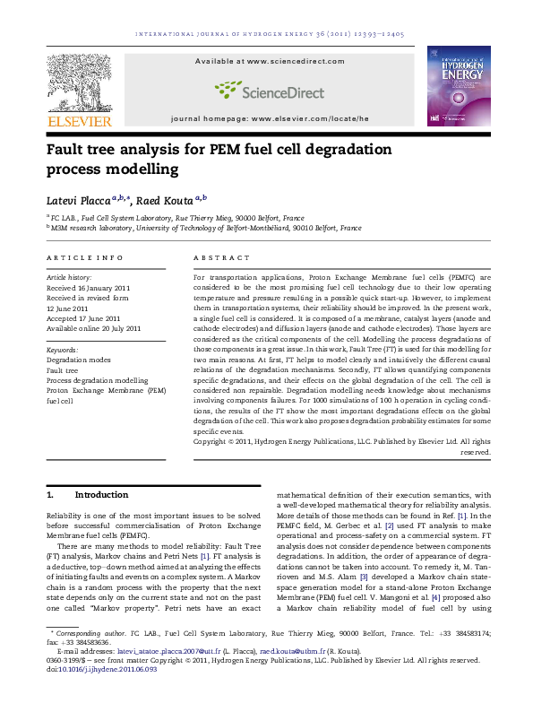 (PDF) Fault tree analysis for PEM fuel cell degradation process